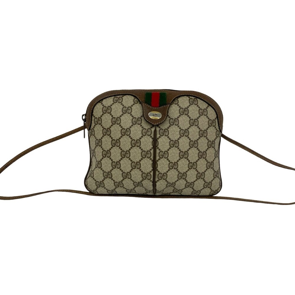 GUCCI Vintage Sherry Line GG Logo Leather Shoulder Bag/Pouch (Brown, 20955)